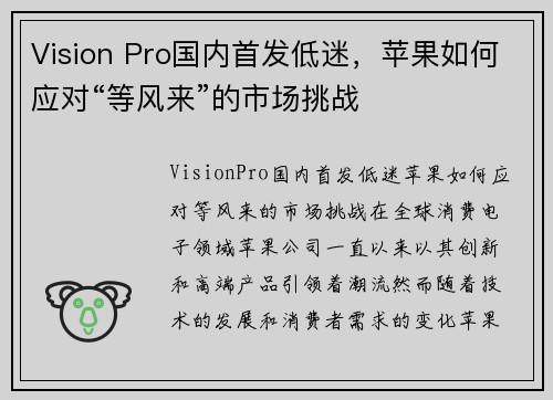 Vision Pro国内首发低迷，苹果如何应对“等风来”的市场挑战