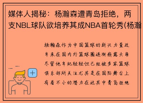 媒体人揭秘：杨瀚森遭青岛拒绝，两支NBL球队欲培养其成NBA首轮秀(杨瀚宇是谁)