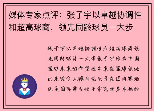 媒体专家点评：张子宇以卓越协调性和超高球商，领先同龄球员一大步